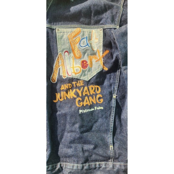 Vintage Platinum FUBU Fat Albert And The Junkyard Gang Spellout Denim Jacket 2XL - Picture 2 of 6
